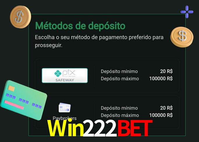 O cassino Win222Bet oferece uma grande variedade de métodos de pagamento